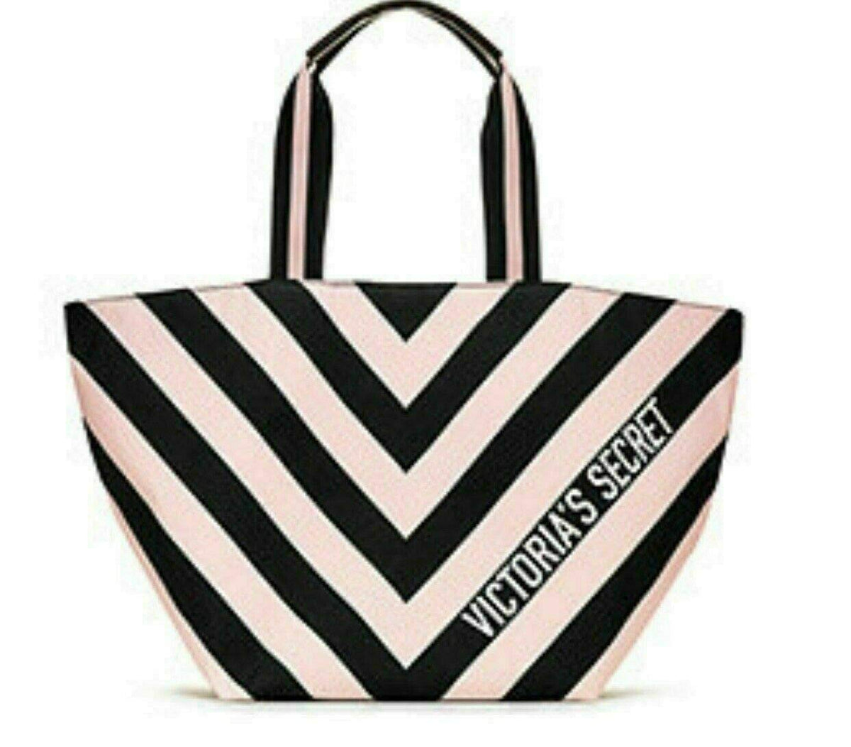 Victoria's Secret, Bags, New Victorias Secret Canvas Tote W Shoulder  Strap Pink White Striped