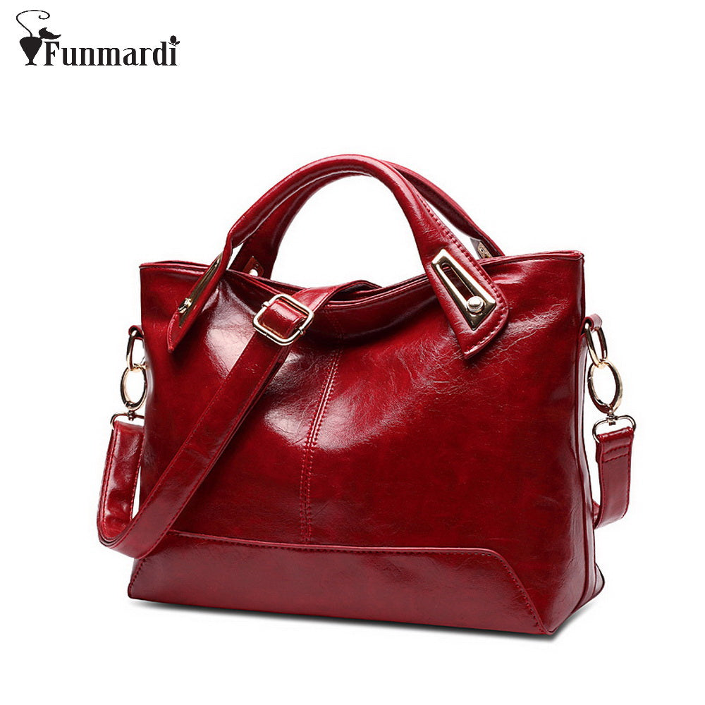 Women Oil Wax Leather Designer Handbags Shoulder Lady Fashion Red Crossbody  Bags