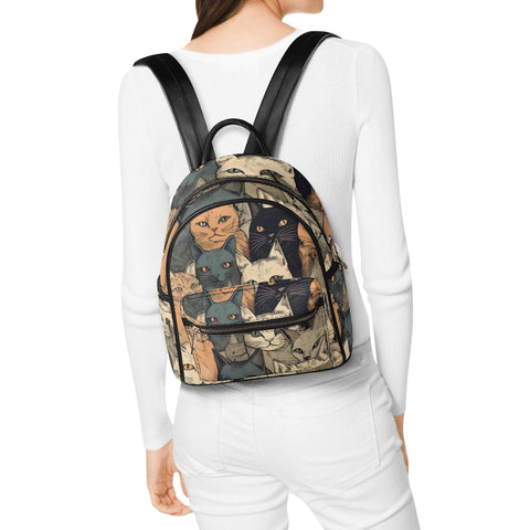 Cat Print  Casual PU Backpack