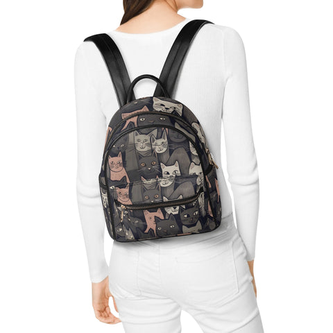 Cat Print  Casual PU Backpack