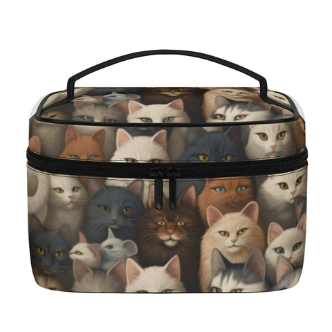 Cat Print  All-Over Print Leather Cosmetic Bag