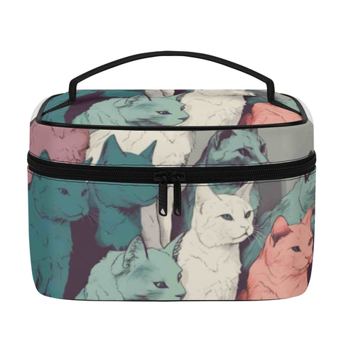 Cat Print  All-Over Print Leather Cosmetic Bag