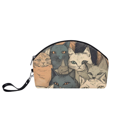 Cat Print  Curved Cosmetic Bag