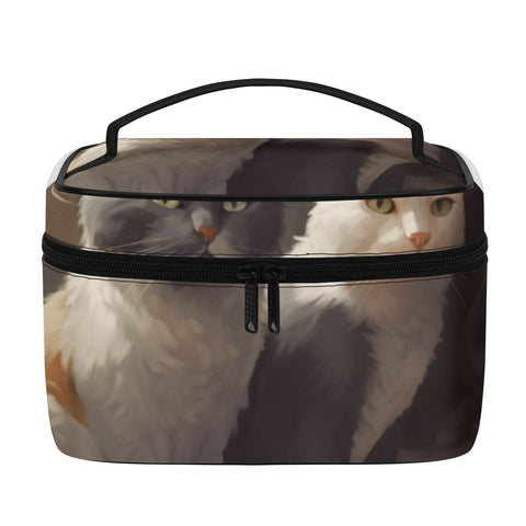 Cat Print  All-Over Print Leather Cosmetic Bag