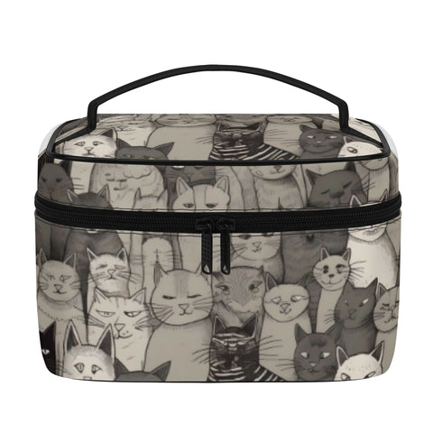 Cat Print  All-Over Print Leather Cosmetic Bag