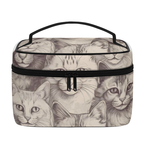 Cat Print  All-Over Print Leather Cosmetic Bag