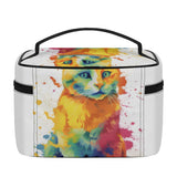 Cat Print  All-Over Print Leather Cosmetic Bag