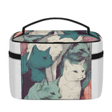 Cat Print  All-Over Print Leather Cosmetic Bag