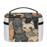 Cat Print  All-Over Print Leather Cosmetic Bag