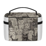 Cat Print  All-Over Print Leather Cosmetic Bag