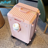 MIFUNY Travel Luggage with Cup Holder Aluminum Frame Suitcase Large