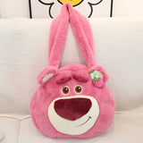 Disney Genuine Raspberry Open Eyes Smile Strawberry Bear Plush Shoulder Bag Cute Doll Bag Large Capacity Tote Bag