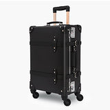 NZBZ Luxury Vintage Trunk Luggage with Wheels Tsa lock Genuine Leather Retro Cute Suitcase (Black, 24")