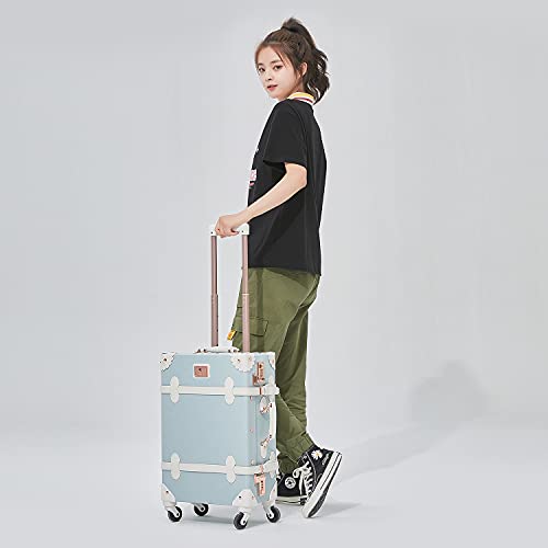 UNIWALKER Vintage Suitcase Set, 3 Piece Handcraft Leather Trunk Luggage  with Spinner Wheels TSA Lock and Cosmetic Train Case for Women Men