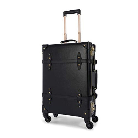 COTRUNKAGE Vintage Pu Leather TSA Lock Mens Hardside Luggage with Aluminum Frame (20", Black)