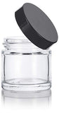 Clear 1 oz Thick Wall Glass Straight Sided Jar (12 Pack) + Spatulas and Labels - Airtight, Smell Proof, BPA Free Lids