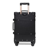 NZBZ Luxury Vintage Trunk Luggage with Wheels Tsa lock Genuine Leather Retro Cute Suitcase (Black, 24")