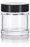 Clear 1 oz Thick Wall Glass Straight Sided Jar (12 Pack) + Spatulas and Labels - Airtight, Smell Proof, BPA Free Lids