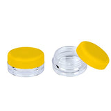 Houseables Sample Containers, 3 Gram Jars, 3 mL, 50 Pk, Yellow, BPA Free Plastic, Cosmetic Jar w/Lids, Screw Cap, Round Pot, 3g Empty Container, Small, Tiny, Tester Bottle, Make Up, Eye Shadow, Nails