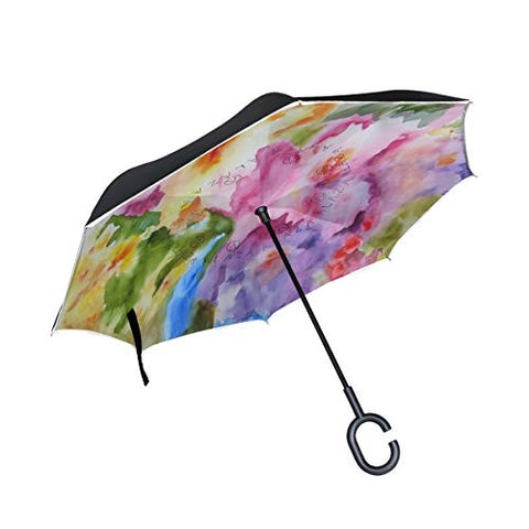 Reverse Umbrella Original Watercolor Painting Abstract Flowers Windproof