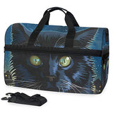 Travel Tote Luggage Weekender Duffle Bag, Black Cat Night Large Canvas shoulder bag with Shoe