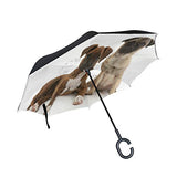 Reverse Umbrella Pug Puppy Sitting Windproof Anti-UV for Car Outdoor Use