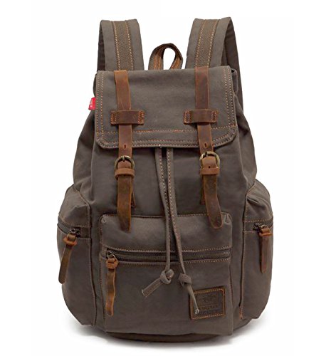 Vintage Canvas Backpack, HuaChen Mens Travel Rucksack for Laptop Hikin