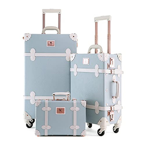 Unitravel Vintage Trolley Suitcase 26 inch Retro Rolling Luggage with  Spinner Wheels (Light Pink)