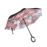 Reverse Umbrella Japanese Pink Beautiful Cherry Blossom Windproof Double Layer Folding Inverted