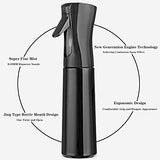 Hair Spray Bottle Empty Plastic Trigger Spray Bottle Refillable Fine Mist Sprayer Bottle 2 Pack 10oz /300ml for Hair Styling, Cleaning, Garden Continuous Water Mister (Black+Black)