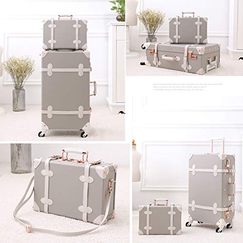 Unitravel 2 Piece Vintage Suitcase Set 26 inch Handmade Faux Leather Women  Luggage with 12 inch Train Case Handbag (Embossed Pink)