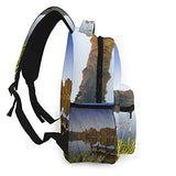 Multi leisure backpack,Lake View Fishing Countryside Themed With Tre, travel sports School bag for adult youth College Students