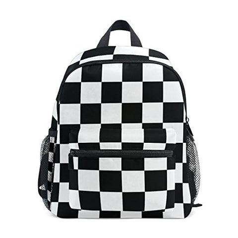 GIOVANIOR Black White Checked Travel School Backpack for Boys Girls Kids