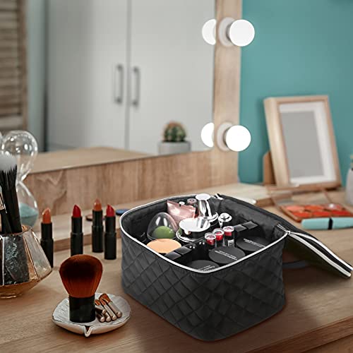 Brown LARGE MAKEUP BAG with dividers PORTABLE FOR TRAVEL 64F