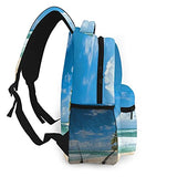 Multi leisure backpack,Ocean Untouched Sandy Beach Palms Pacific Tre, travel sports School bag for adult youth College Students