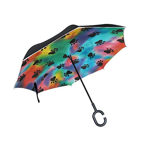 Inverted Umbrella Colorful Paw Dog Reverse Umbrella UV Protection Windproof for Car Rain Sun