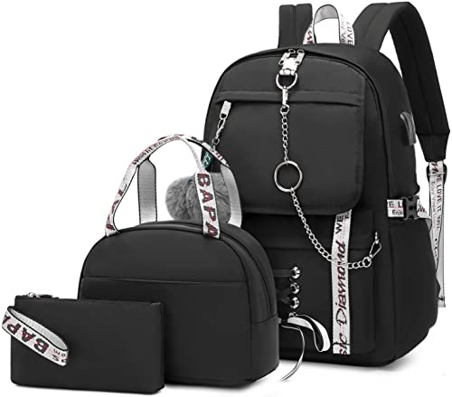  Hey Yoo Backpack for Girls Bookbag Cute School Bag College  Middle High Elementary School Backpack for Teen Girls (Black)