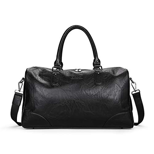 Black Men Travel Duffle Bags Waterproof PU Leather Handbags