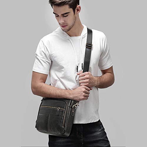  BAIGIO Men's Small Leather Shoulder Bag Messenger Pack