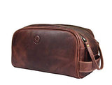 Leather Toiletry Bag for Men | Grooming Travel Kit | By Aaron Leather (Walnut - Dual Zipper)