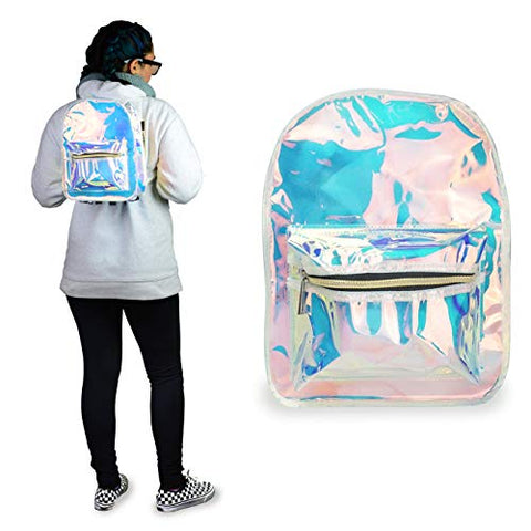 FACE1ST Transparent Multicolored Holographic Shoulder Backpack, Festive School Bag Mid Size