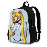 Girl and Boy Classic Anime Canvas Backpack School Bag Rucksack Bag Sai-Lor Mo-Ons Litttle Pocket Backpack(Black)