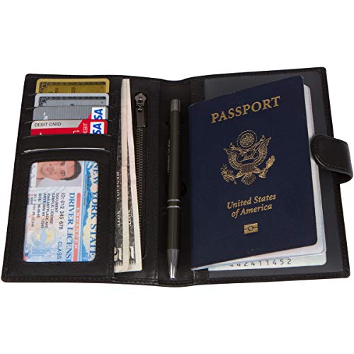 Genuine Leather Passport Case, RFID Passport Cover with Credit Card Holder for Women and Men Family ID Travel