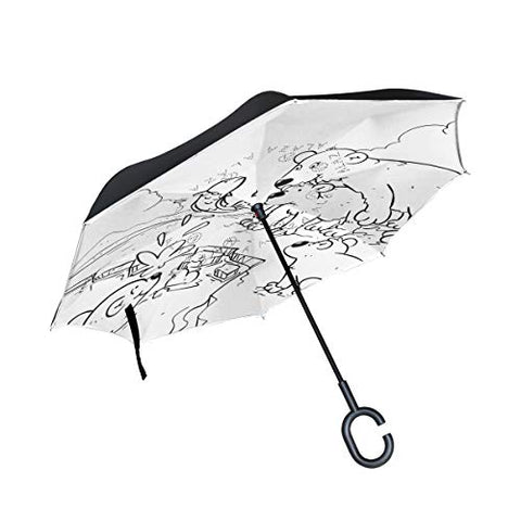 Reverse Umbrella Polar Bear With Cubs Windproof Anti-UV for Car Outdoor Use