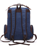 Aidonger Unisex Vintage Canvas and Leather School bag Backpack (Dark blue)