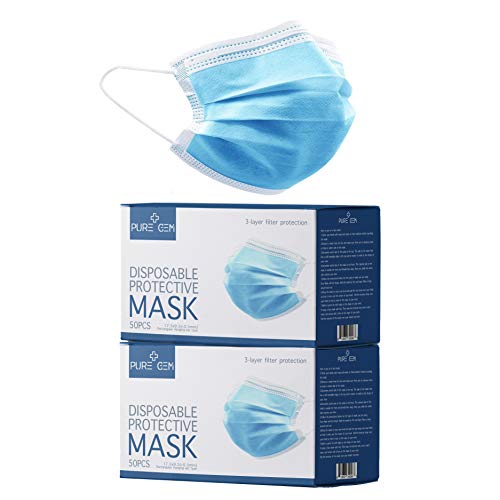 [Pack of 100] Single Use Disposable Face Mask, Effective Filtration, Bulk  Pack 3-Ply Masks Facial Cover with Elastic Earloops For Home, Office