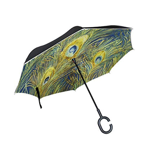 Reverse Umbrella Peacock Feathers Windproof Double Layer Inverted Umbrella Anti-UV Protection