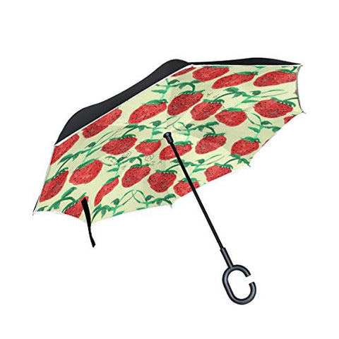 Reverse Umbrella Watercolor Strawberry Hearts Windproof for Car