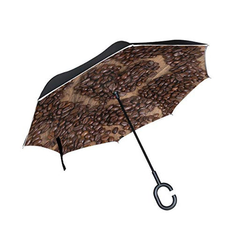 Reverse Umbrella Natural Coffee Beans Heart Windproof for Car