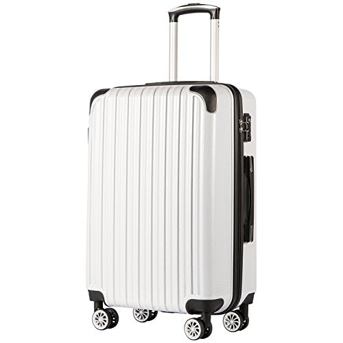  Coolife Luggage Suitcase Piece Set Carry On ABS+PC Spinner  Trolley with pocket Compartment Weekend Bag (White, 2-piece Set)